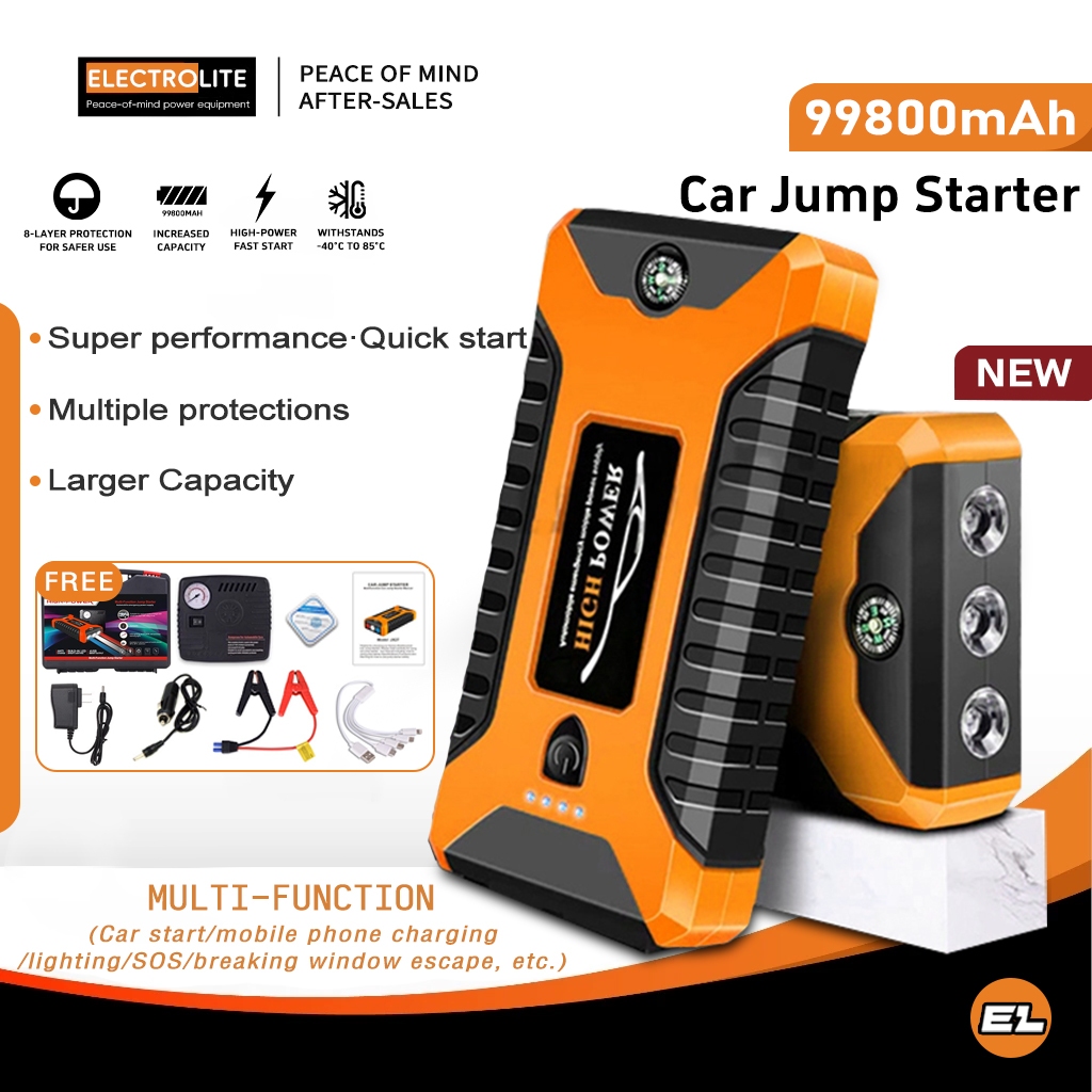 thumbnail image 2 of Portable Car Jump Starter Booster Pack – 99800mAh Power Bank, 1200A Peak, 12V, With LED Light & USB, Type-C Input 2 of 5