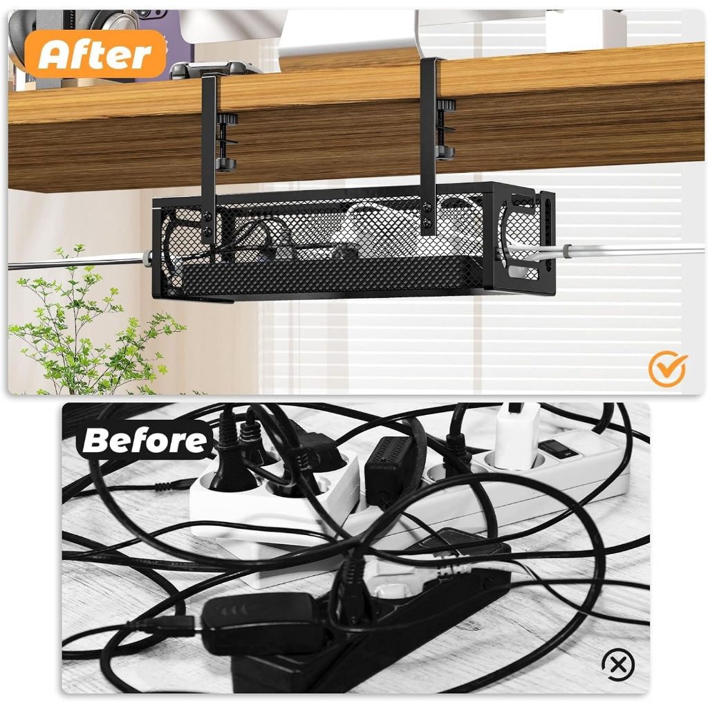 Under Table Cable Management Tray Computer Power Cord Storage Desk Wire ...