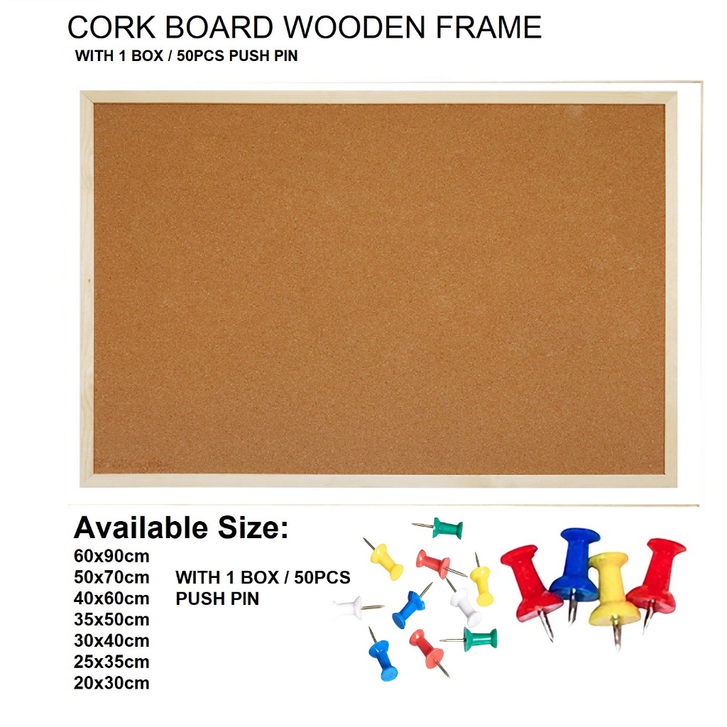 Cork Board Bulletin Board Wooden Frame with 1box/50pcs Push Pin ...