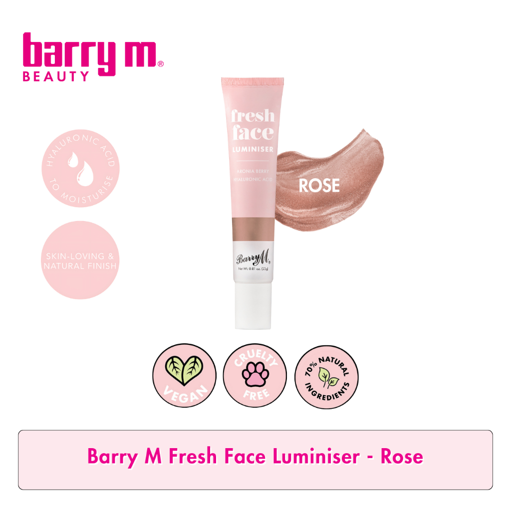 Barry M Fresh Face Luminizer Highlighter – Farbton Rose, Mit Aronia-Beere & Hyaluronsäure, Vegan