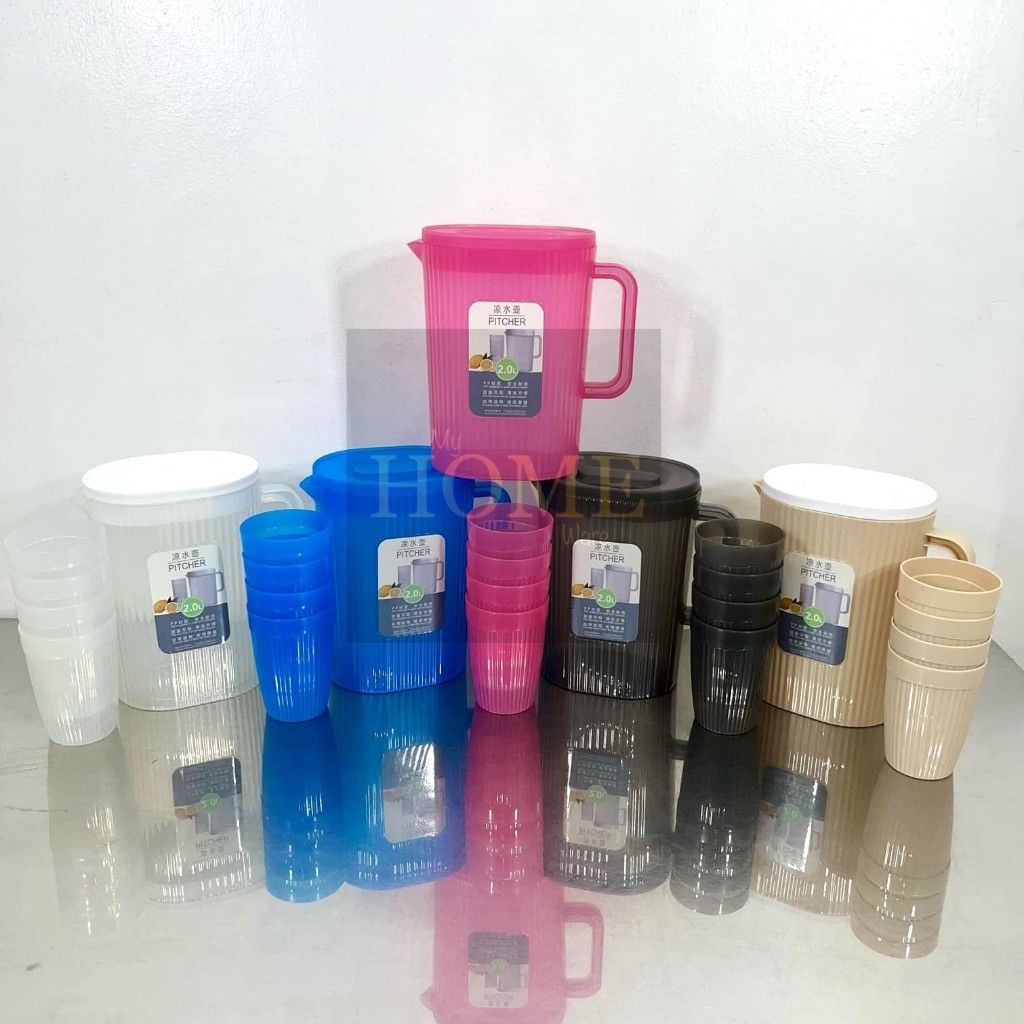 UPGRADED 2000ML 5 IN 1 BIG SIZE Pitcher with 4 Cups Large High Quality ...