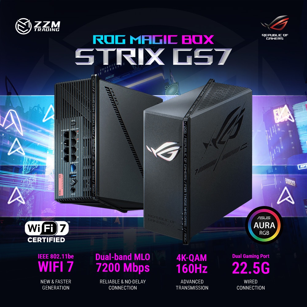 ASUS ROG GS7 Magic Box WiFi 7 BE7200 Gaming Router 2.5G Ports, AiMesh ...