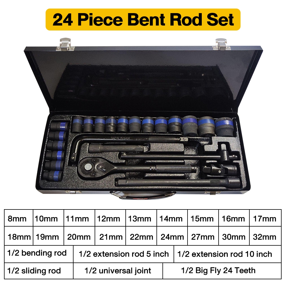 1/2 Inch Drive Socket Set 25 Piece Adjustable Impact Wrench Torque ...
