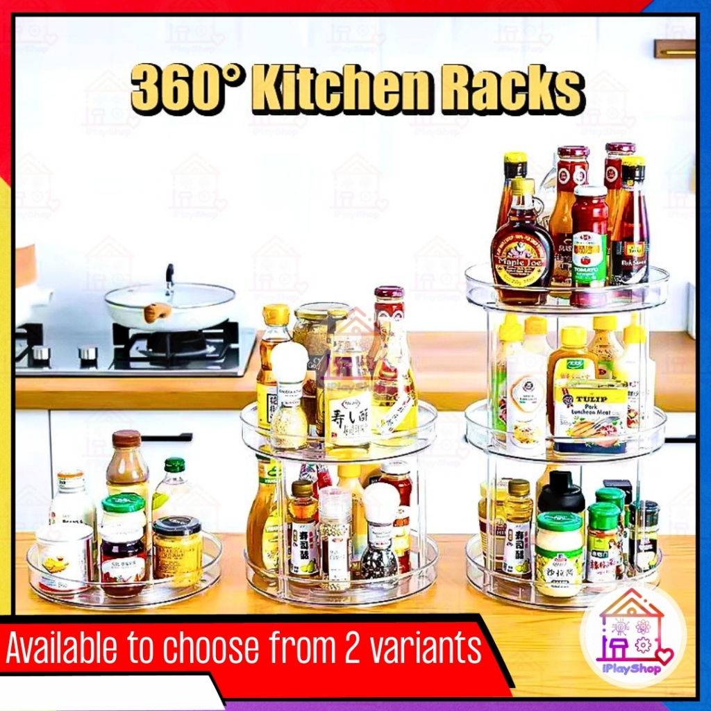360 Rotating Transparent Organizer Storage Rack Kitchen Bottle ...