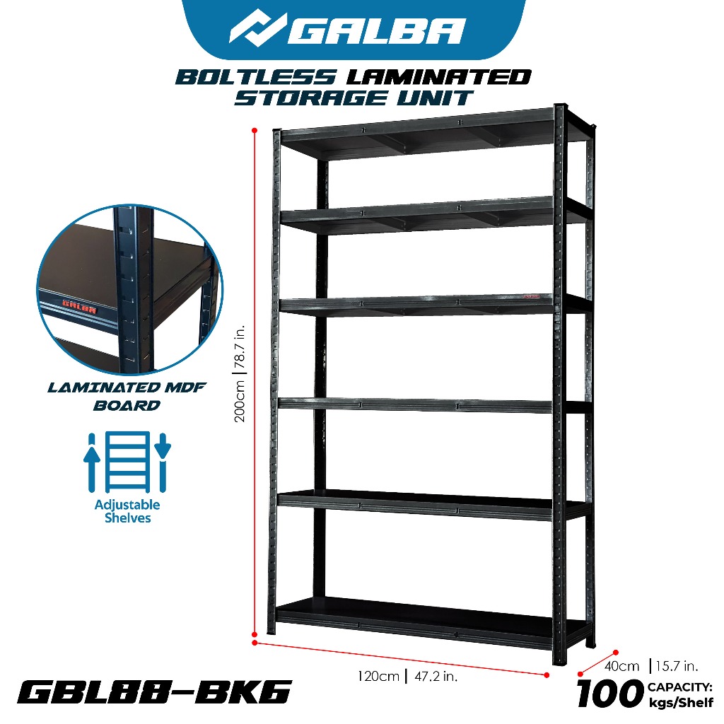 GALBA Boltless LAMINATED MDF Storage Steel Rack Adjustable 5 Layers ...