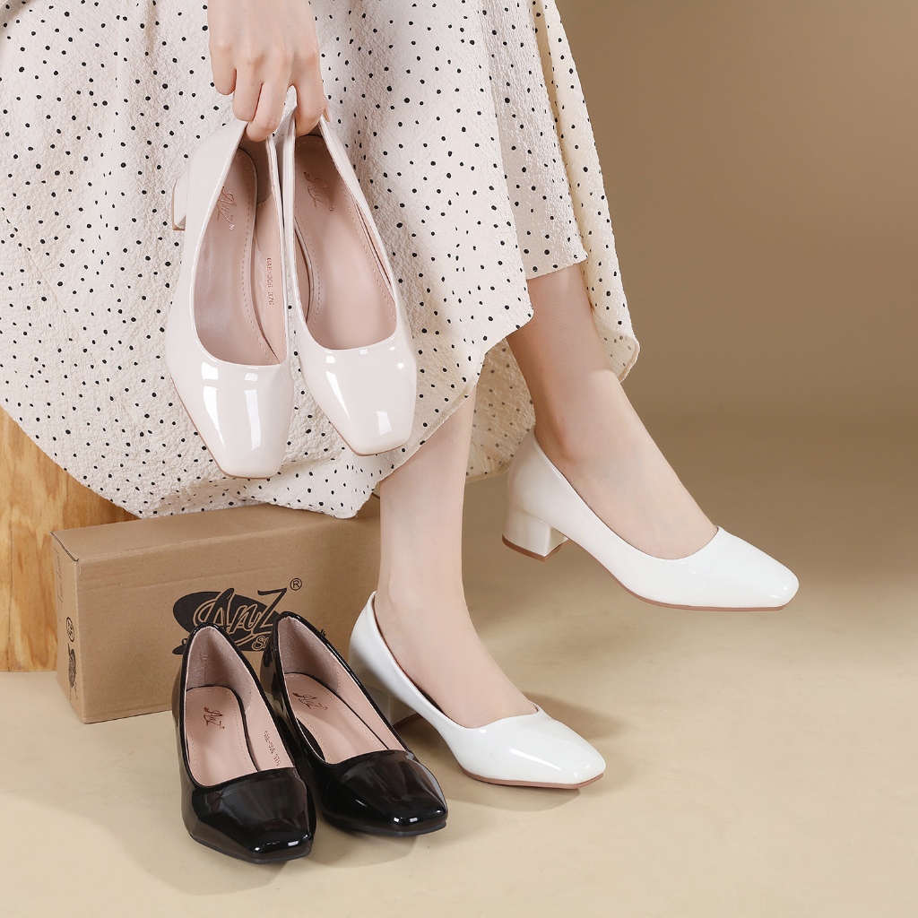 [LIN] NEW summer fashion 1 Inch heel 4cm square toe glossy Leather ...