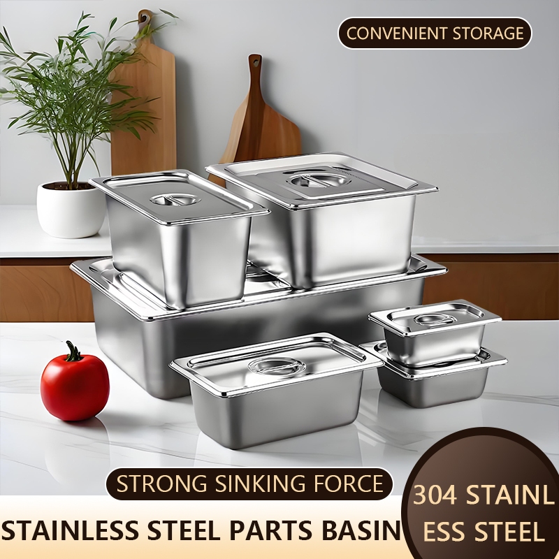 304 Stainless Steel Hotel Pan with Cover Rectangular Food Storage Tray ...