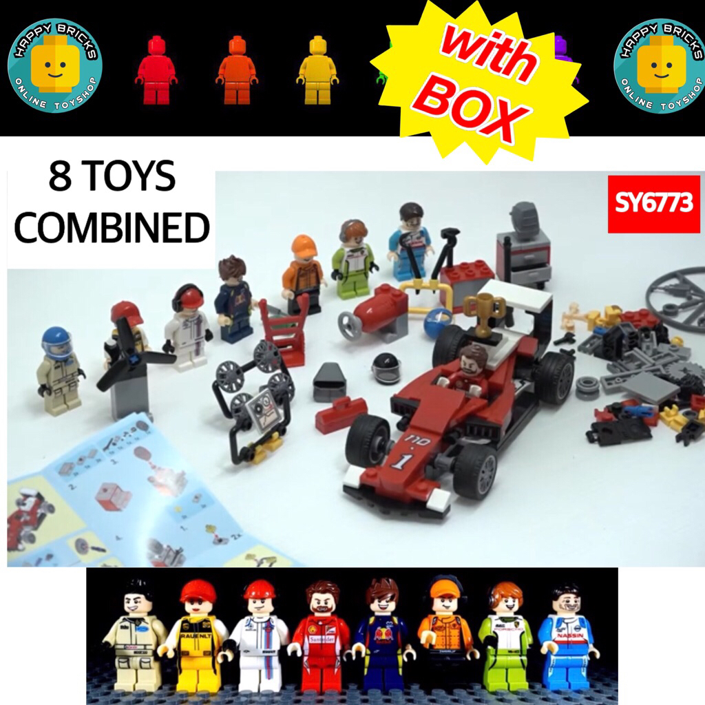 8 Cute Figures Combined with Red Car Fast Racing Building Toys ...