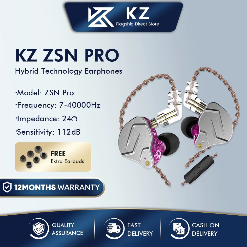 KZ ZSN Pro Metal Earphones 1BA+1DD Hybrid HIFI Bass Headset In-Ear