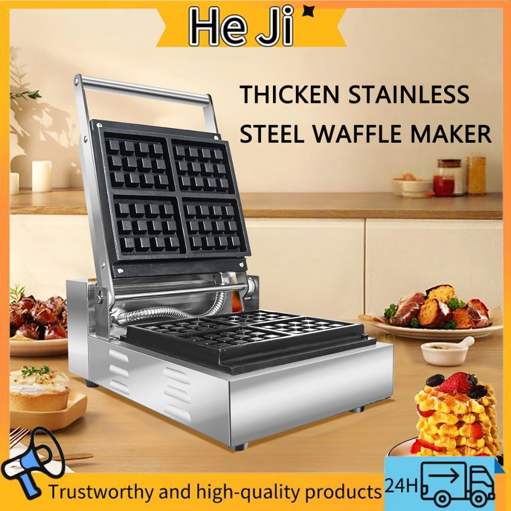 Commercial non-stick 4 grid waffle temperature control stainless steel ...