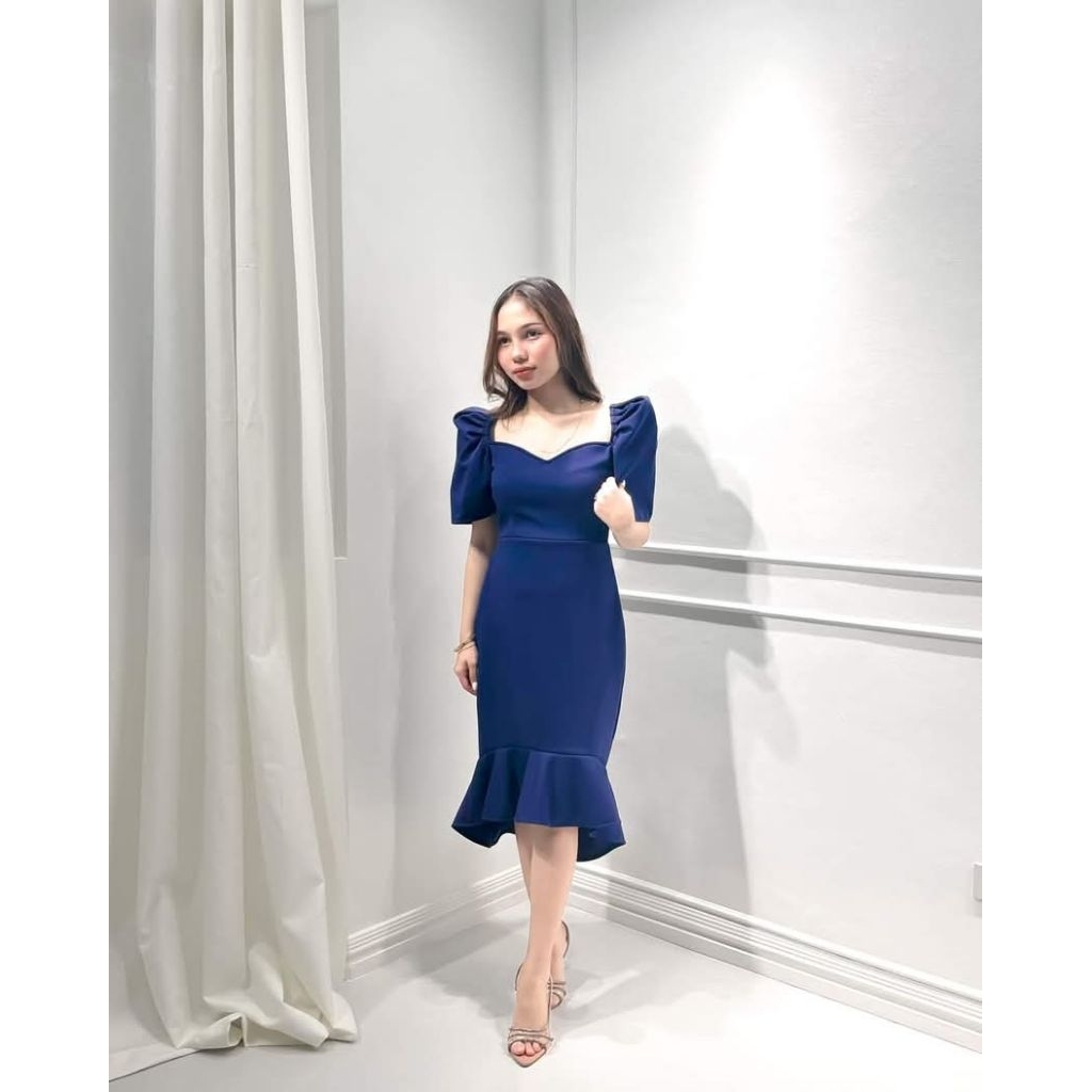blue filipiniana dress Couples Set Satin Blue Barong Tagalog + Filipiniana Midi Dress - Miko & Kris main image 1