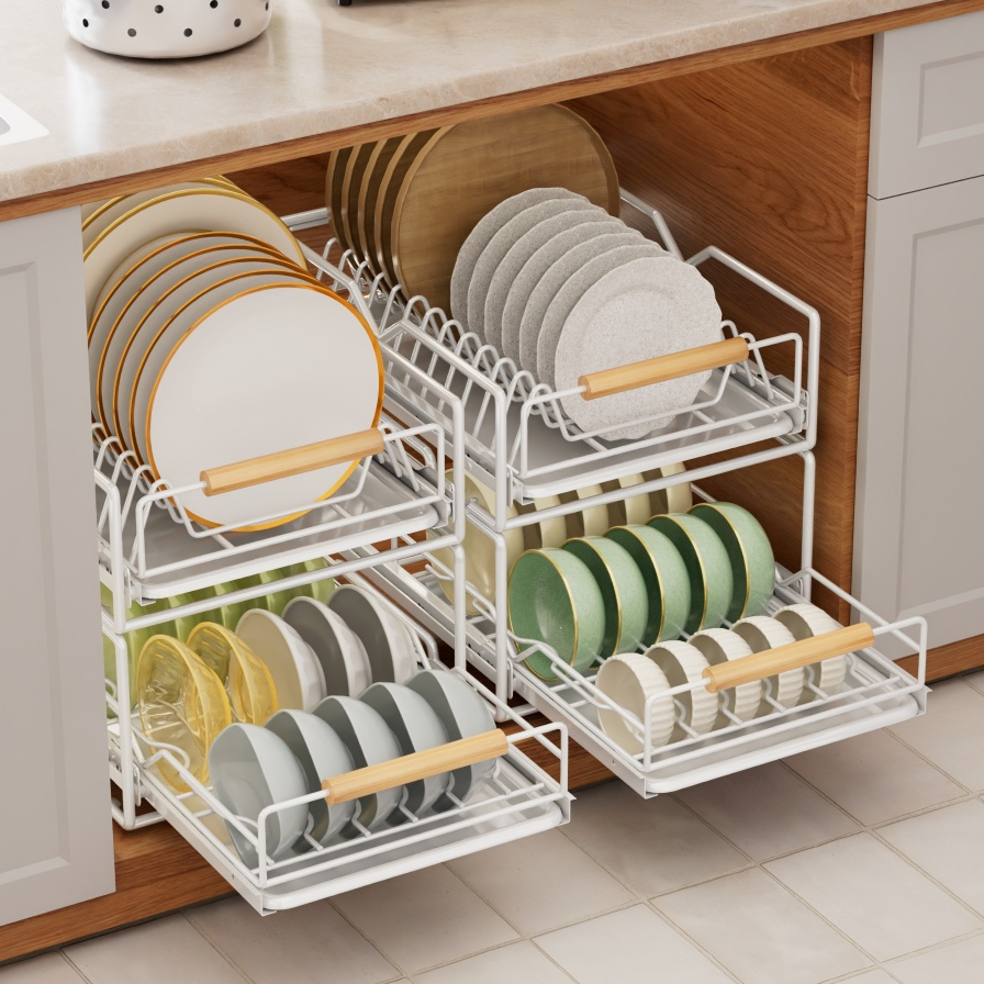 Kitchen Dish Storage Rack Cabinet Drawer Cup Bowl Dish Drainer Plate ...