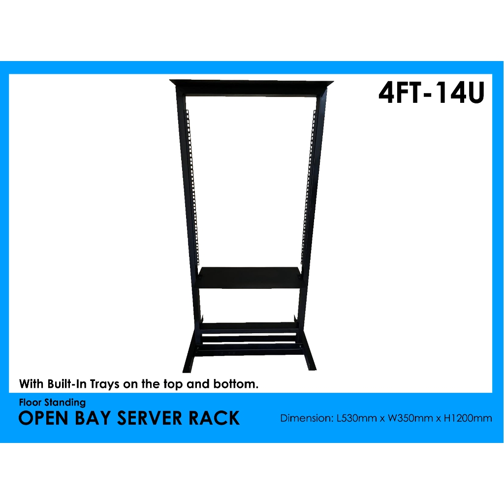 4ft Open bay server rack 14U with Built-In Tray on the top and bottom ...