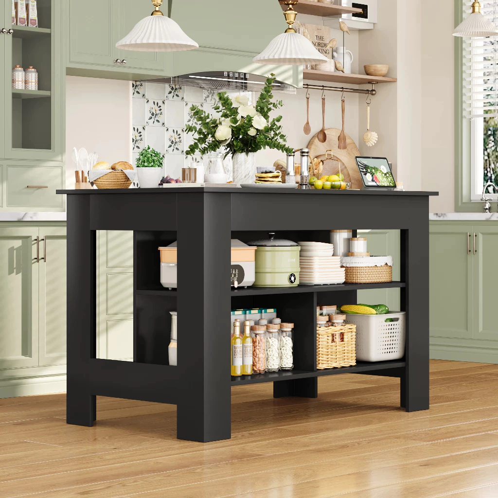 EASYHOME Kitchen island bar table dining table side cabinet kitchen ...
