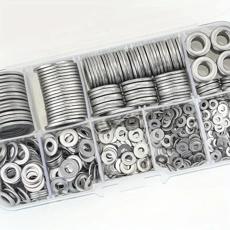 360-Piece Stainless Steel Flat Washers Set – Assorted Sizes, Rust-Resistant, For Home Decor, Factory Repair, Kitchen, Shop Use
