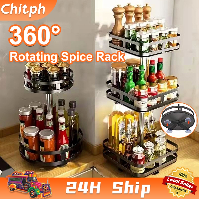 CHIT 1/2/3 Tier 360° Rotating Spice Rack Countertop Home ...