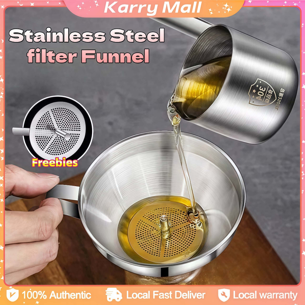 Stainless Steel Kitchen Funnel with Built-In Filter Easy to Pour and ...
