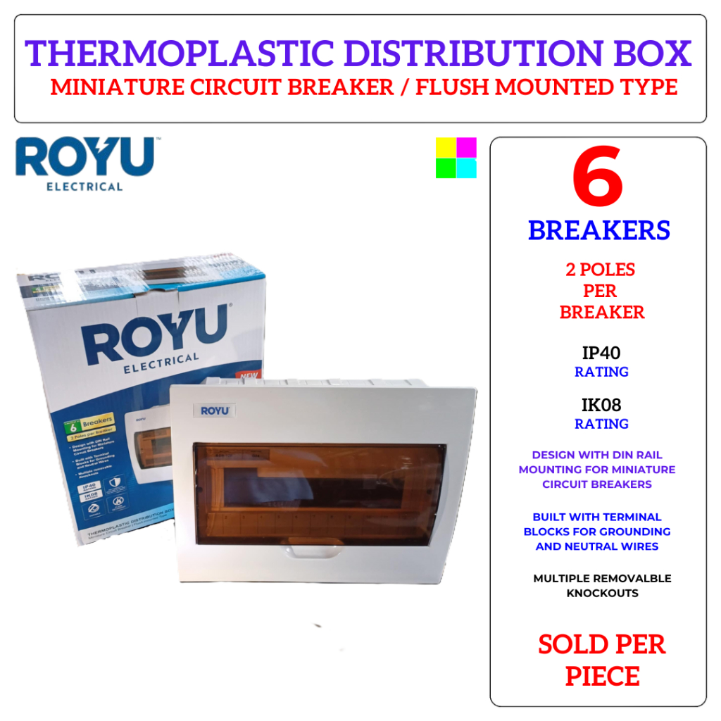 Royu THERMOPLASTIC DISTRIBUTION BOX (6 Breaker/ 12 Modules) Miniature ...