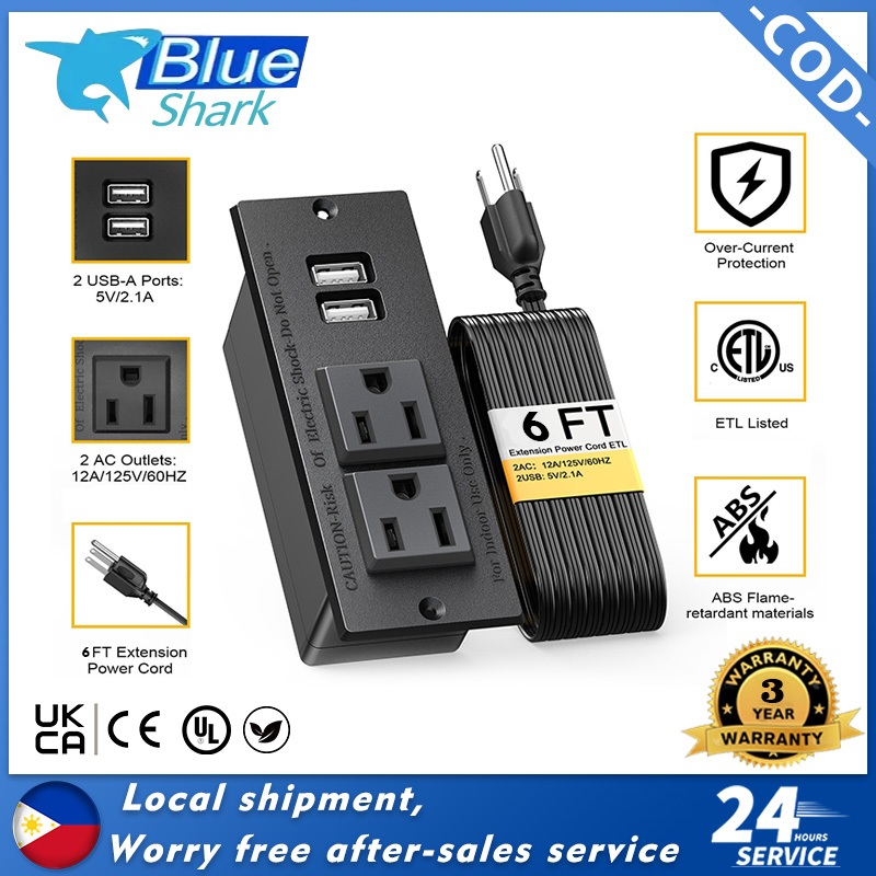 Embedded Desktop Socket Desk Outlet Power Socket 2-Socket & 2-USB Ports ...