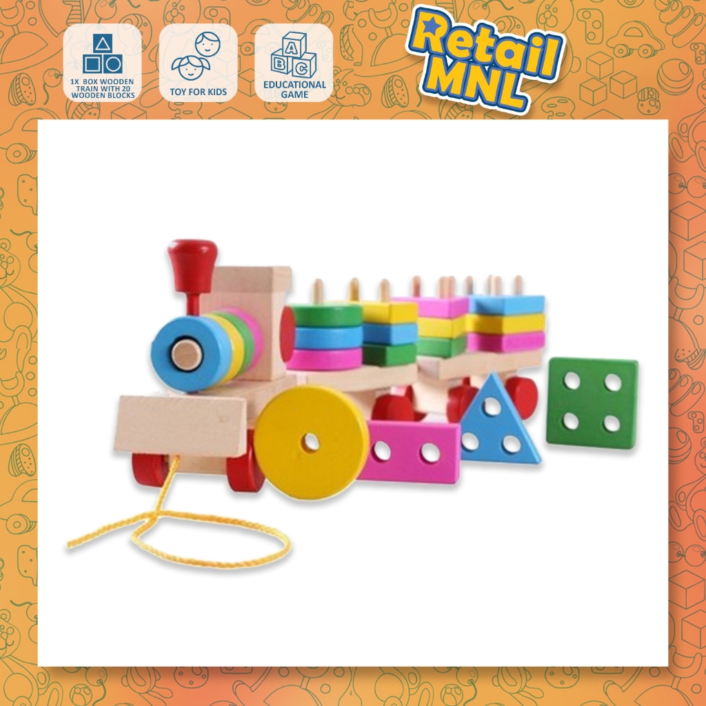 Retailmnl 4 pc Column Wooden Shapes with Wooden Pull Train Kids Toys ...