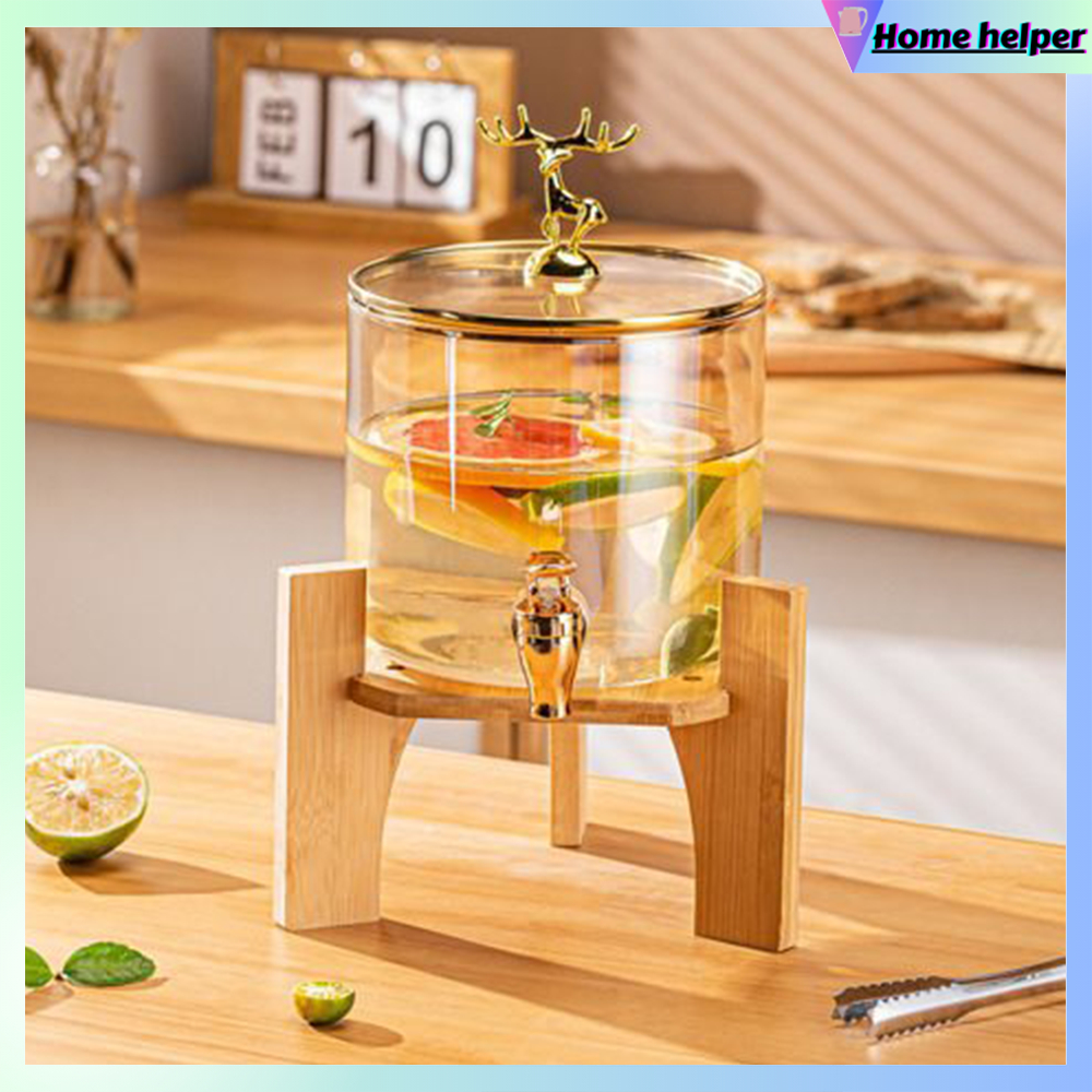 2.6L Borosilicate Glass Water Jug Dispenser with Wooden Stand Hot ...
