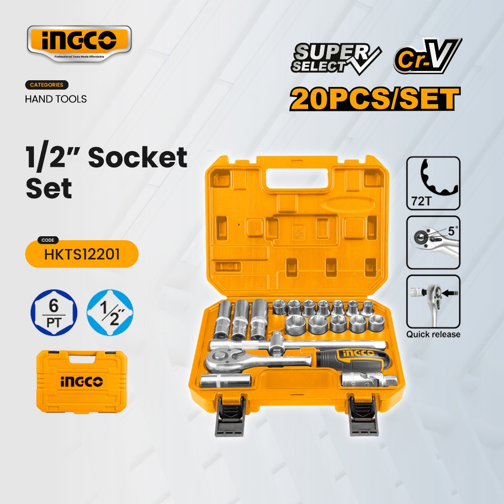 Ingco 20pcs Socket Set 1/2