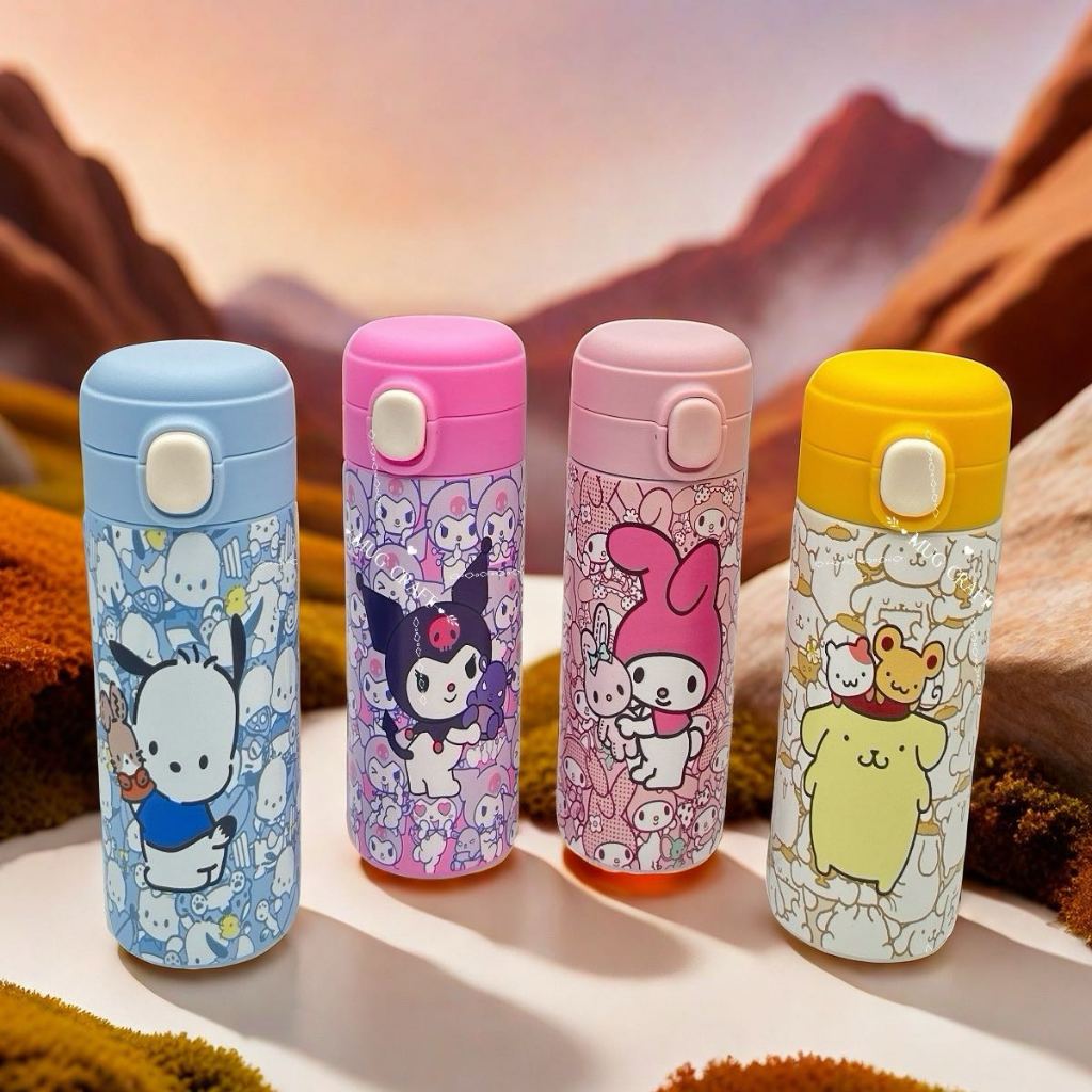 420ml Cute Cartoon Kuromi Stainless Steel Thermos Push Button Water ...