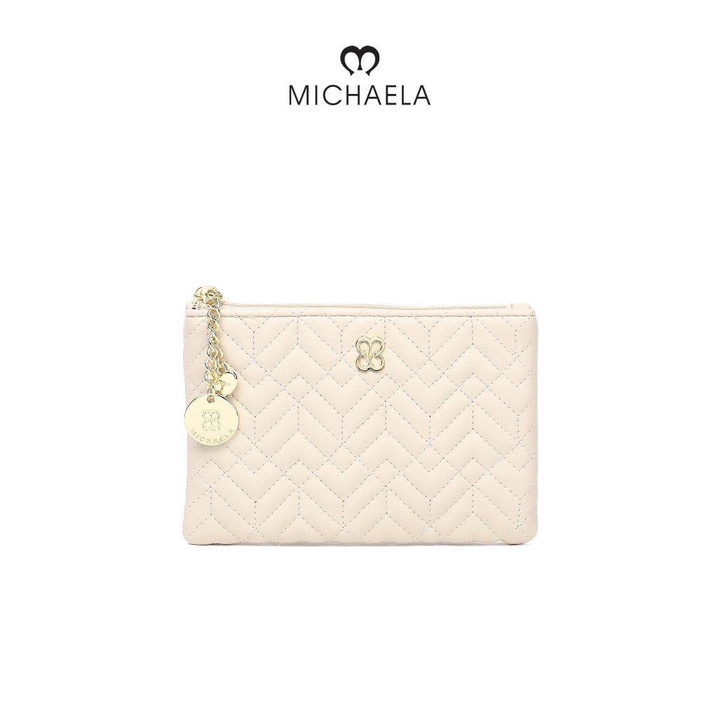 MICHAELA Heart Quilted Pouch Wallet with Chain Accent Spacious ...
