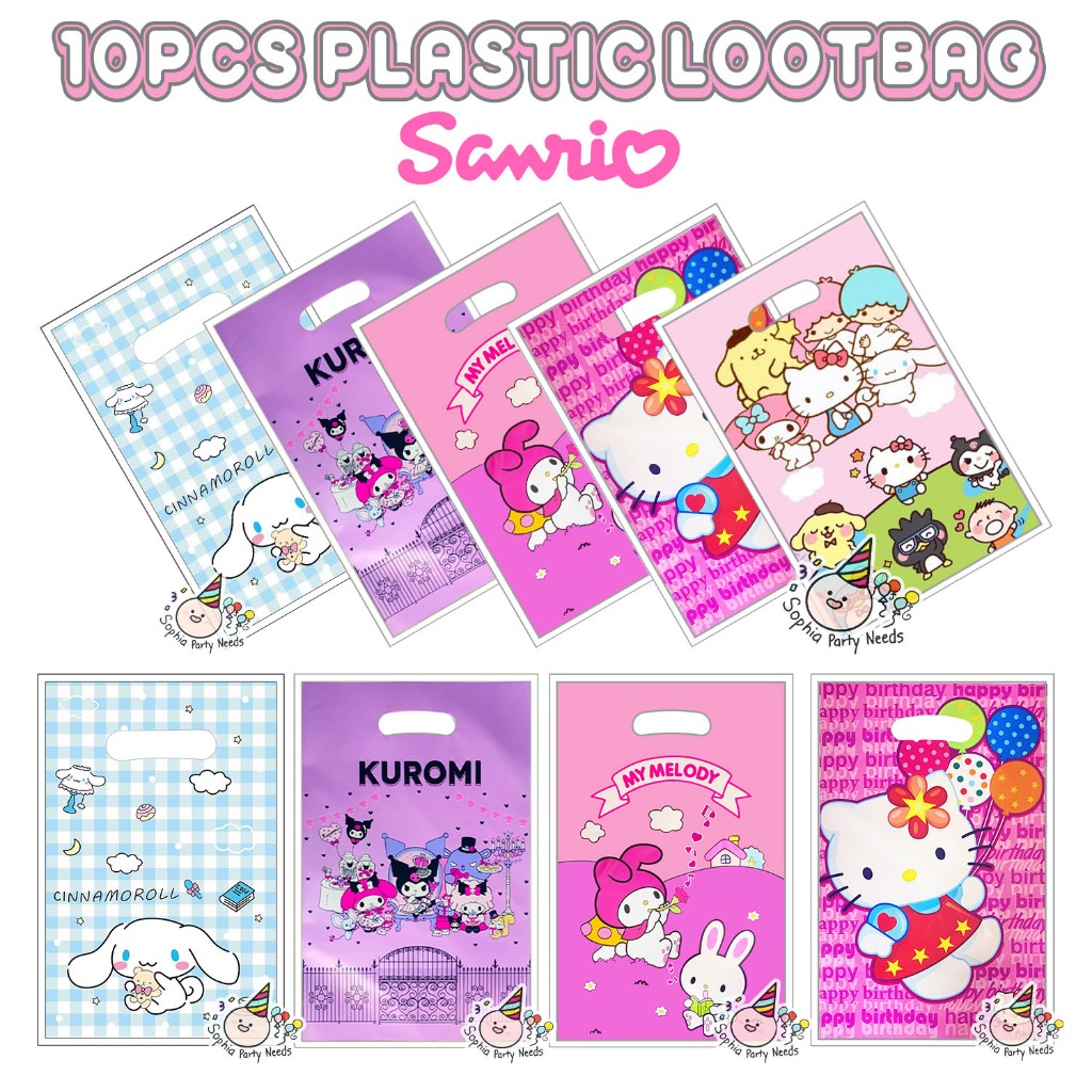 10pc Plastic Lootbag Sanrio Family Pink Design Cinnamoroll Kitty Melody