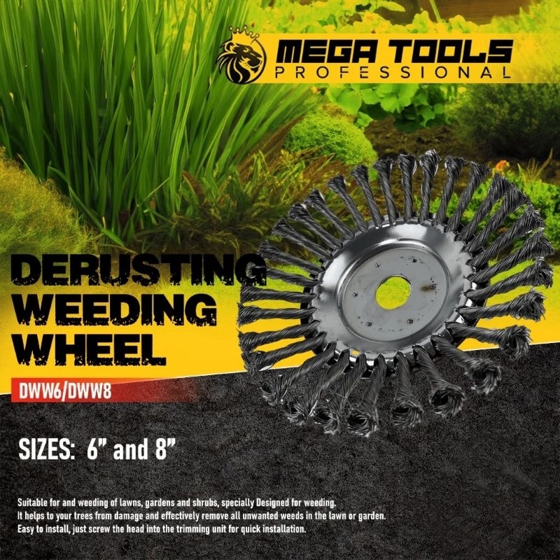MEGA DERUSTING WEEDING WHEEL TWISTED WIRE 6" AND 8" GARDEN WHEEL STEEL ...