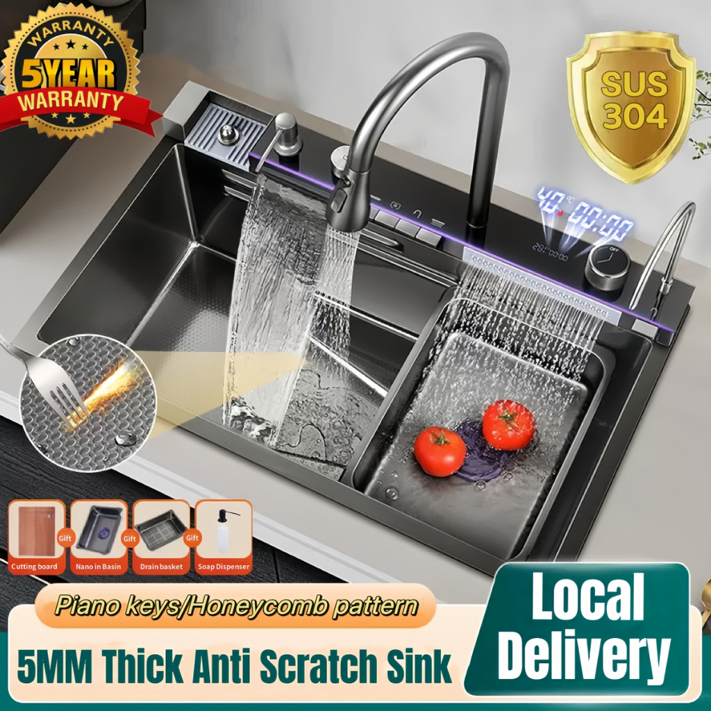 SUS304 Stainless Sink Digital Display Lababo Kitchen sink Piano keys ...