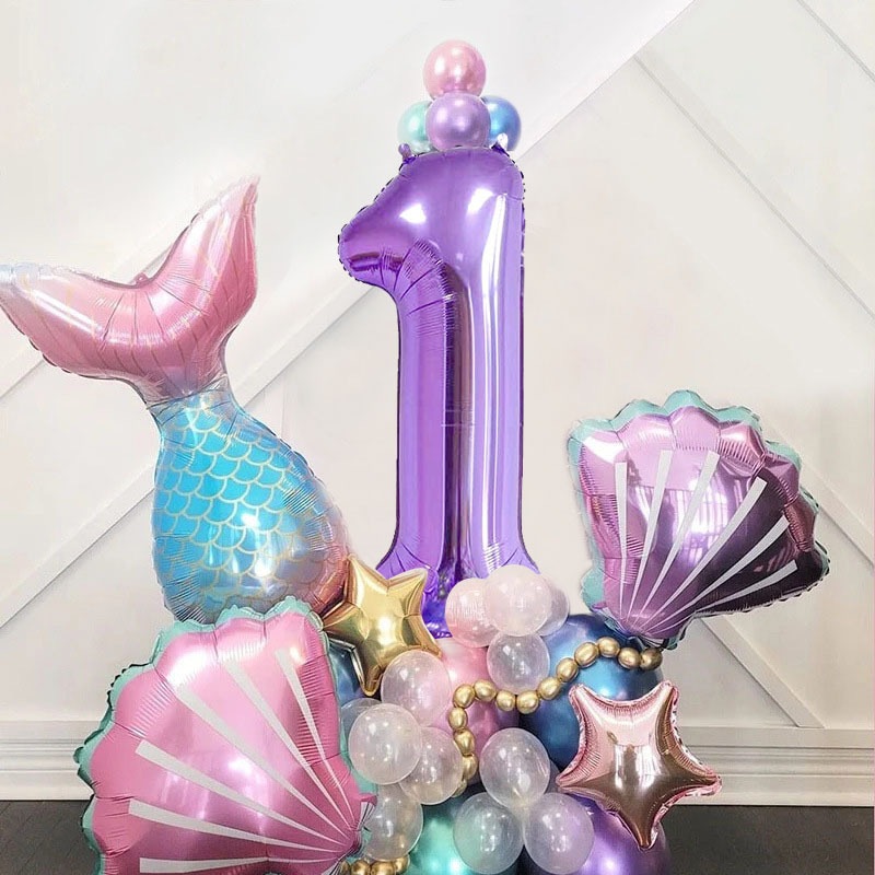 Agar.Shop 33pcs Mermaid Shell Aluminum Foil Balloon Set Kids Birthday ...