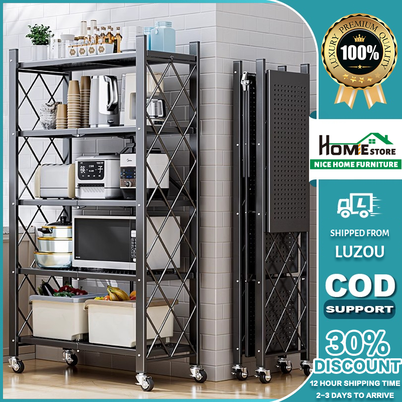NICE HOME Kitchen Rack organizer Foldable Rack 3/4/5 layer Metal Rack ...