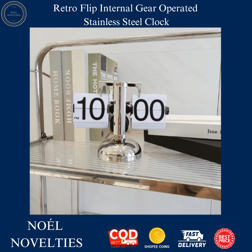 NN Modern Retro Flip Internal Gear Operated Stainless Steel Clock
