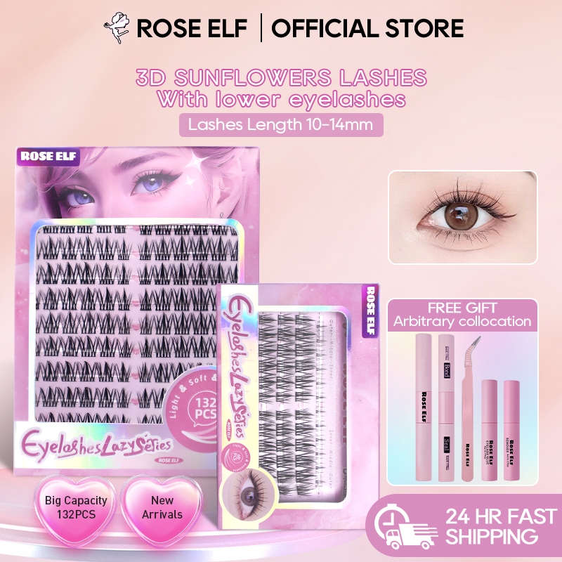 【ROSE ELF】 SunFlowers Lashes Extension Kit 1014mm D curl, Reusable 132pcs Clusters False