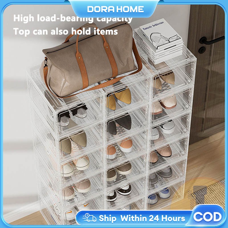 Large Magnetic Front Drop Transparent Shoe Box Stackable Shoes Box ...