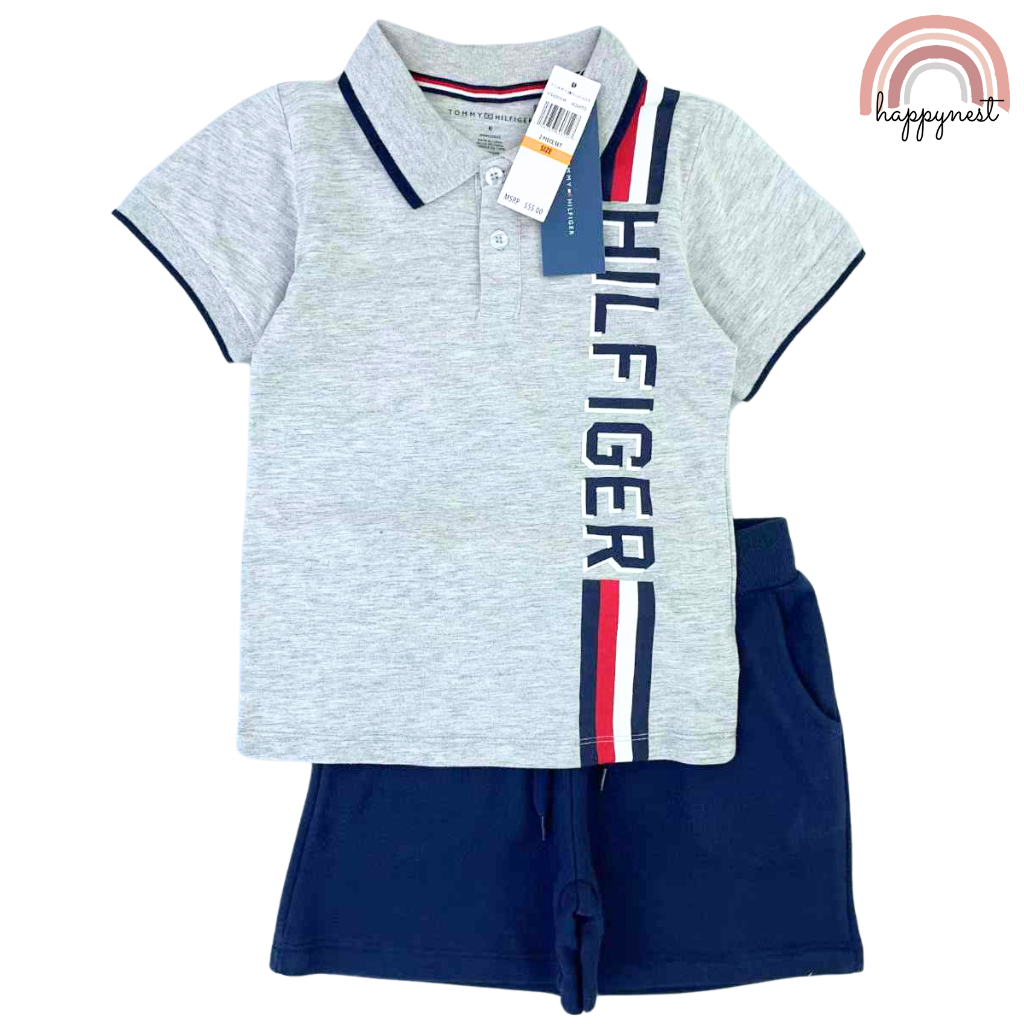 Tommy 2-Piece Gray Polo Shirt & Blue Short Set for Boys AA72 2-10 Years ...