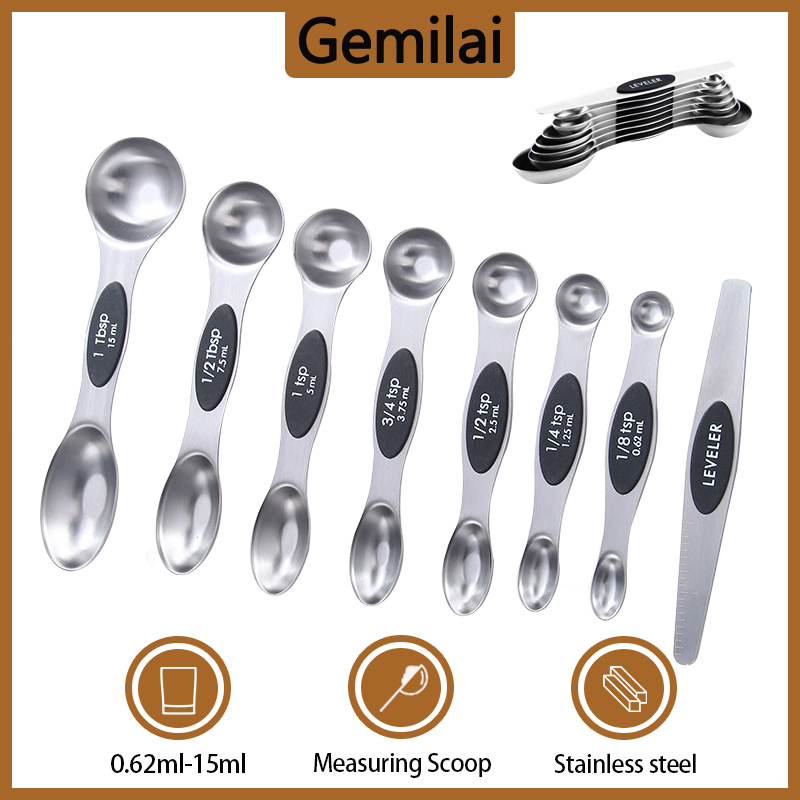 9 Pieces Magnetic Measuring Spoons Set Stainless Steel Dual Sided ...