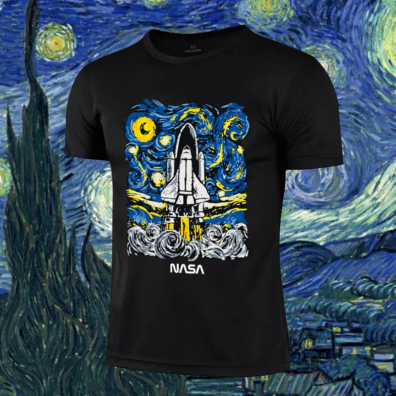 NASA Van Gogh Starry Sky co branded T shirt for men and women white shirt fashionable spaceship shir Shopee Philippines