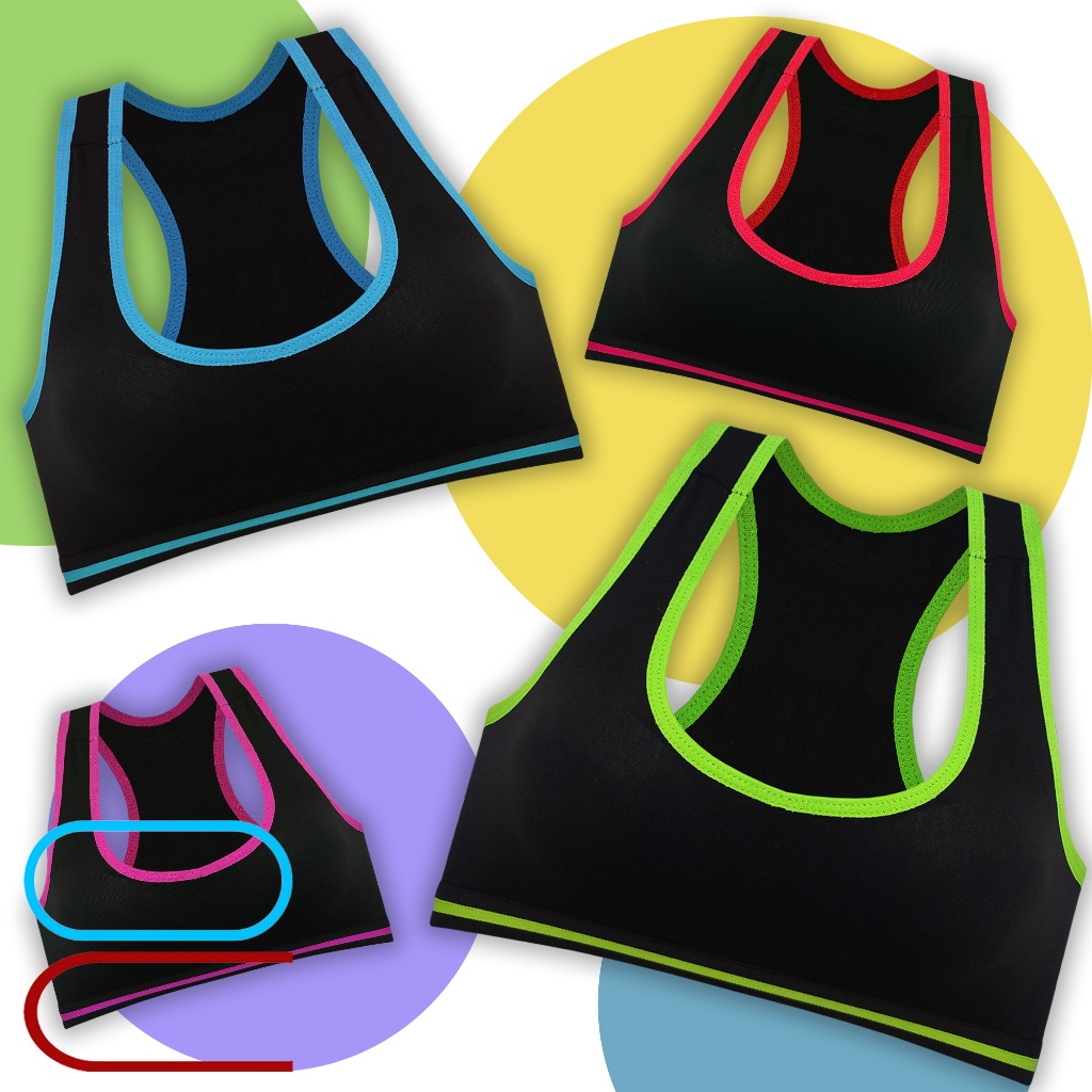 Girls Active Sports Bra Padded Neon Racerback Stretchable Beginners ...