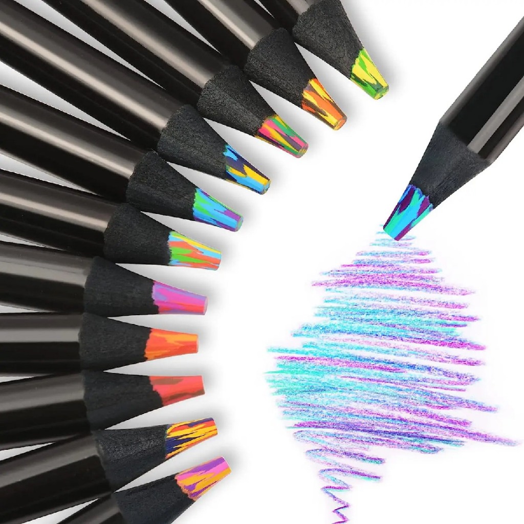 1/5Pcs Rainbow Gradient 7 Color Pencil Black Wood Colorful Mix-Color ...