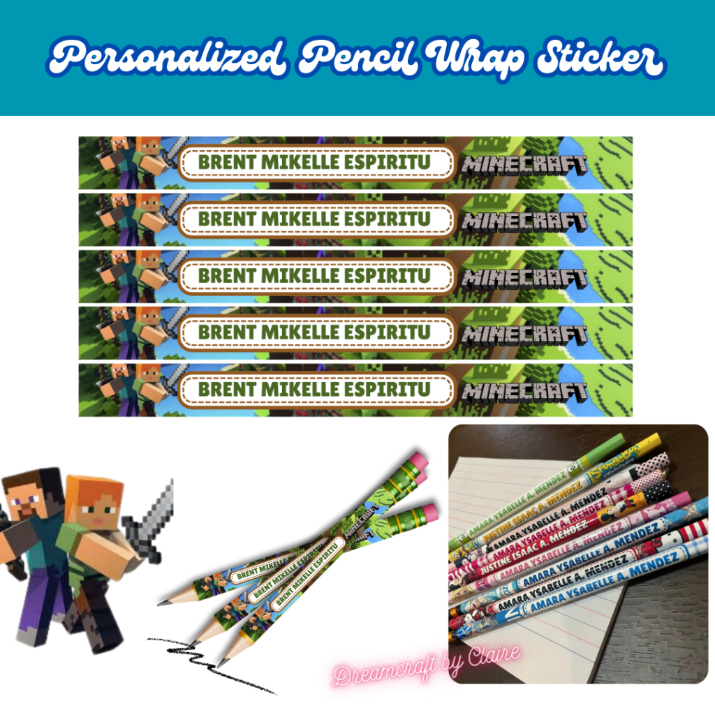 BOYS/GIRLS PERSONALIZED PENCIL WRAP DESIGN STICKER WITH NAME | Shopee ...