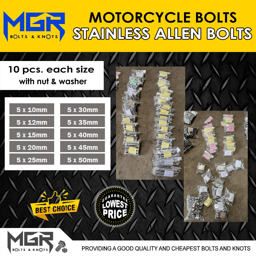 PACKAGE DEAL 5MM STAINLESS ALLEN BOLT 10 PCS EACH SIZE WITH NUT