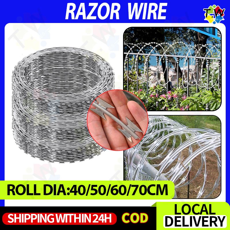 Razor Wire 6/10/12/100M Barbed Wire Fence Stainless Steel Roll Cage ...