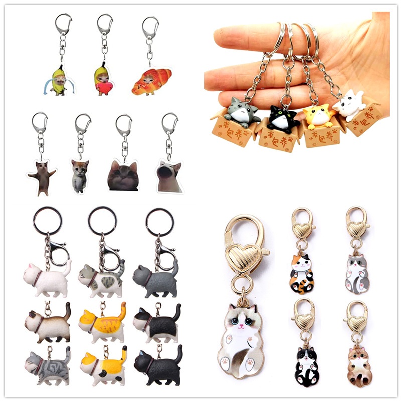 7 Pcs Cute Cat Keyrings – Kawaii Kitty Key Chains For Women, Bag Charms, Handbag & Backpack Decor