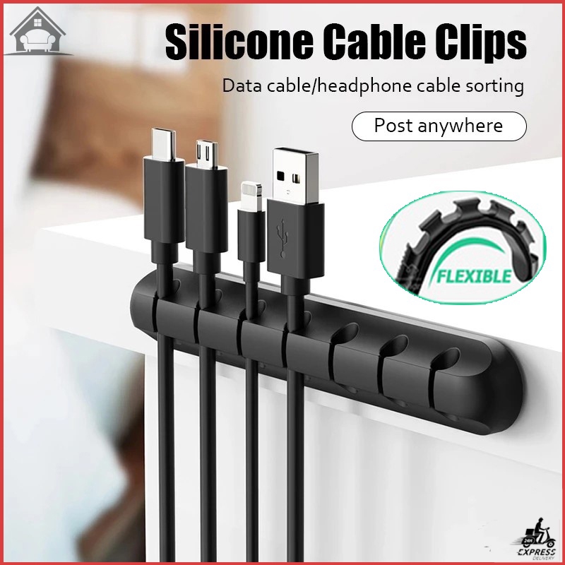 Cable Holder Silicone Cable Organizer Flexible USB Winder Desktop ...