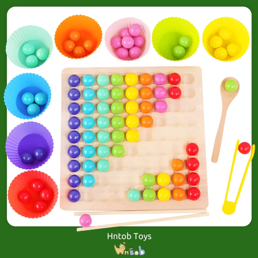 Hntob 20*20cm Wooden Toy Clip Beads Holder Game Puzzle Color Sorting ...
