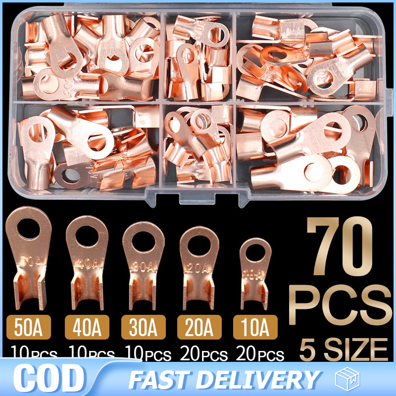 70PCS Copper Battery Cable Connector Terminal Open Lugs Wire Terminals ...