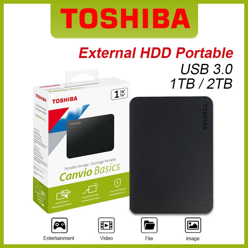 Toshiba 1TB 2TB External Hard Drive HDD Canvio Basics Enclosure USB 3.0 ...