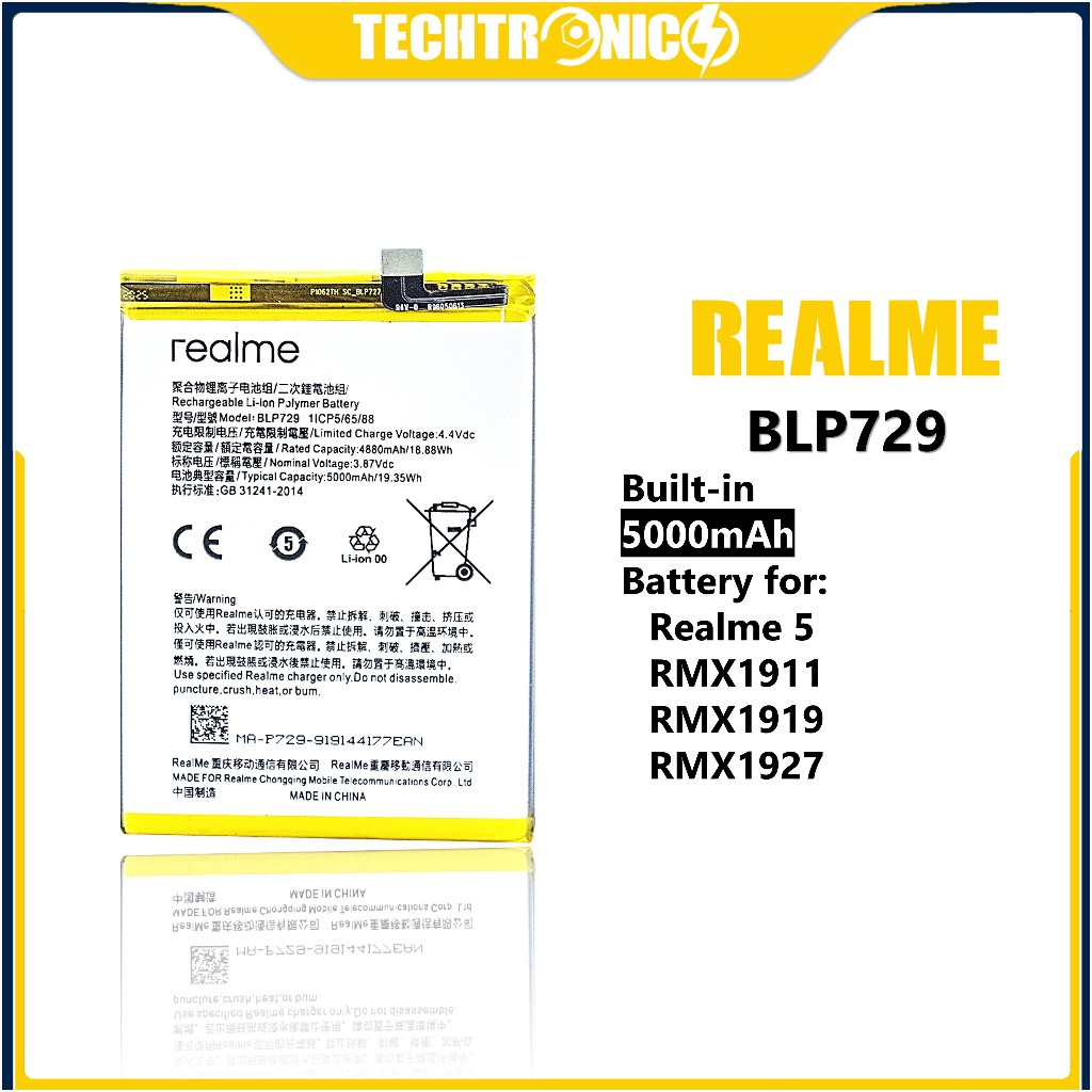 Battery BLP729 Realme 5 RMX1911 RMX1919 RMX1927 5000mAh Capacity ...